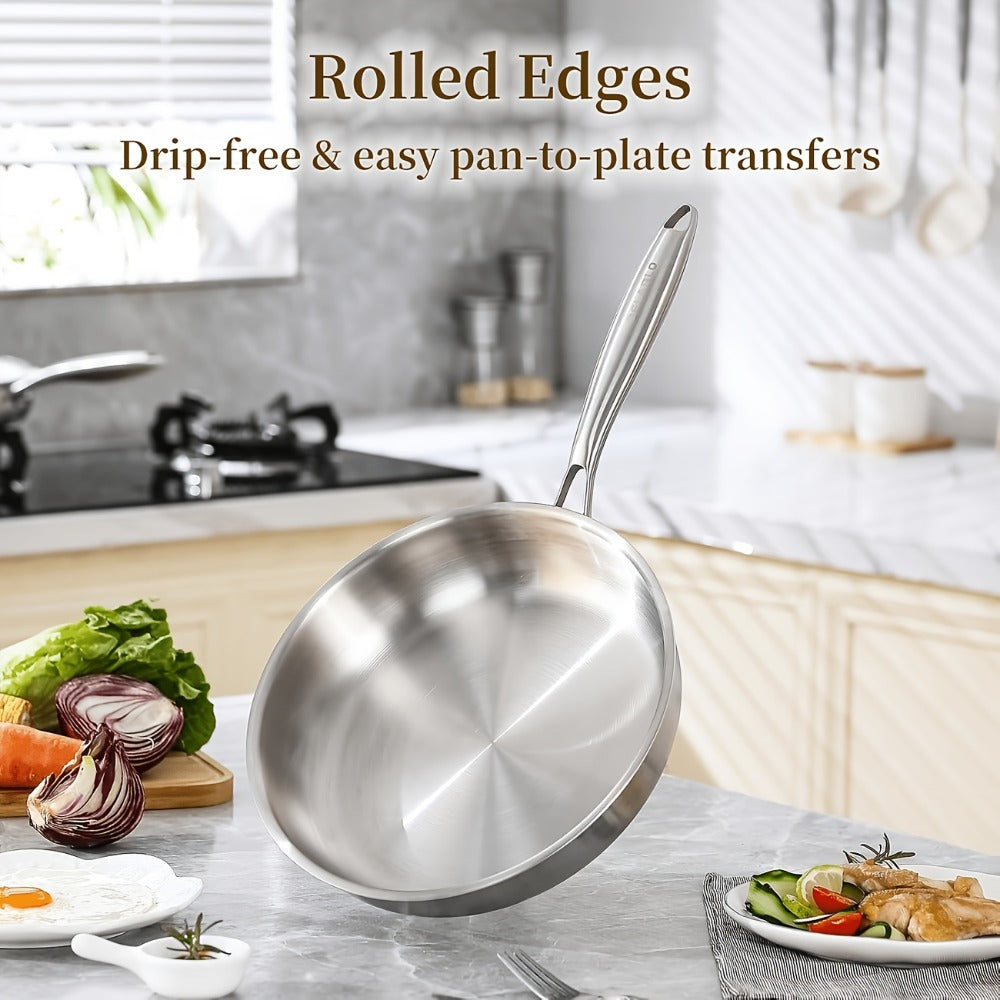304 Stainless Steel Frying Pan 11 Inch Triply Base – Ergonomic Handle Even Heat Distribution Dishwasher Safe | Induction Compatible Professional Restaurant Grade Skillet 26cm Kitchen Cookware