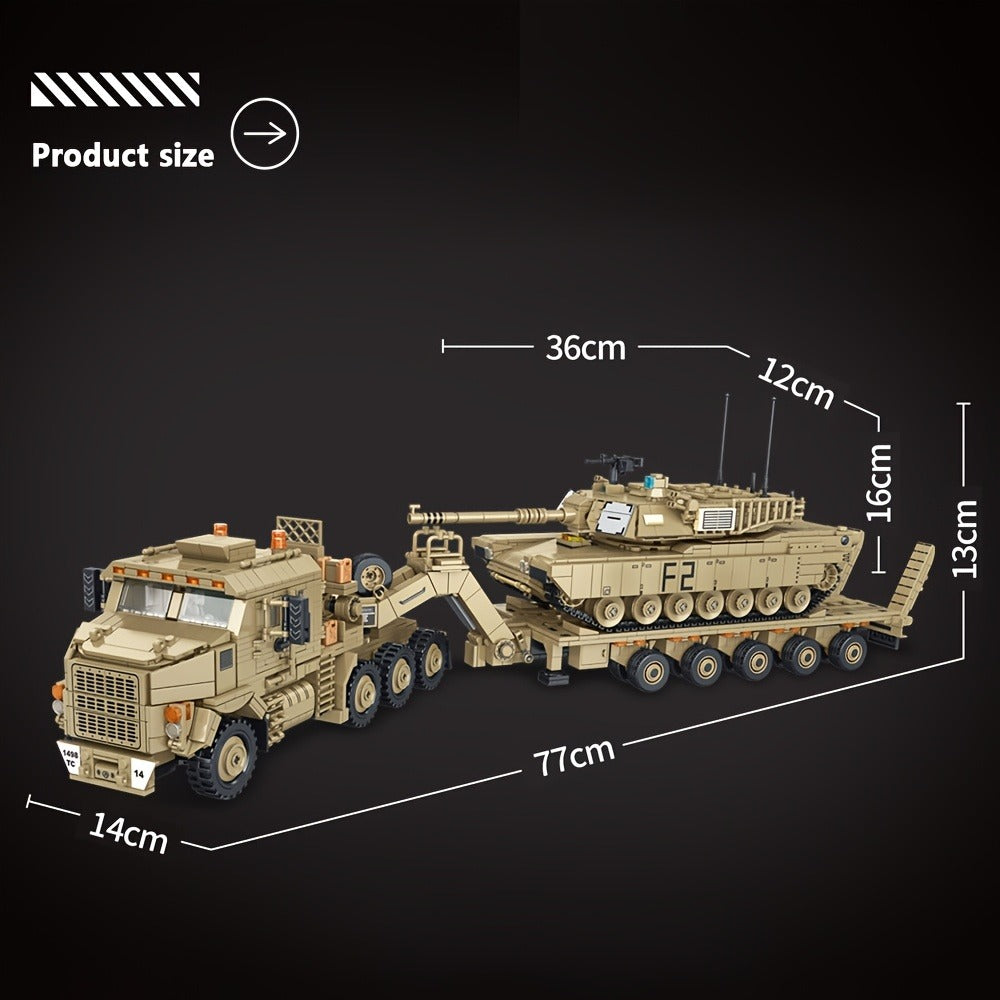 MOC Military Tank Hauler Building Block Set, 3482 Pieces, Armored Transport Model for Adults