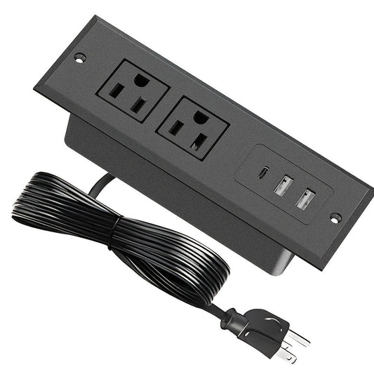Recessed Power Strip with USB-C and USB-A Ports, Flush-Mount Desk Outlet, 1.5m Cord