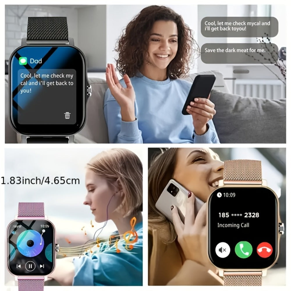 Navigation Smartwatch 1.83" Bluetooth 5.0 – Wireless Calling, Email Display, Location Navigation, Remote Camera, Music Player, Fitness Tracker – Unisex Gift Watch Black Pink Silver Gold
