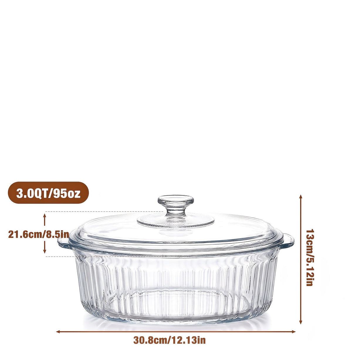 Borosilicate Glass Baking Dish with Lid 96oz – Oval Casserole Pan Microwave Oven Fridge Safe | Multi-Use for Baking, Meal Prep, Grilled Fish, Salad & Food Serving | Kitchen Bakeware with Cover