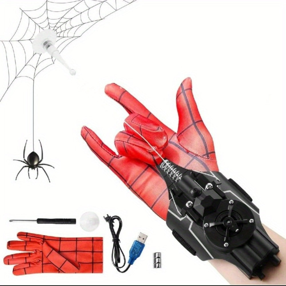 Spider Web Shooter Wrist Toy with Launcher, Suction Cup & Gloves