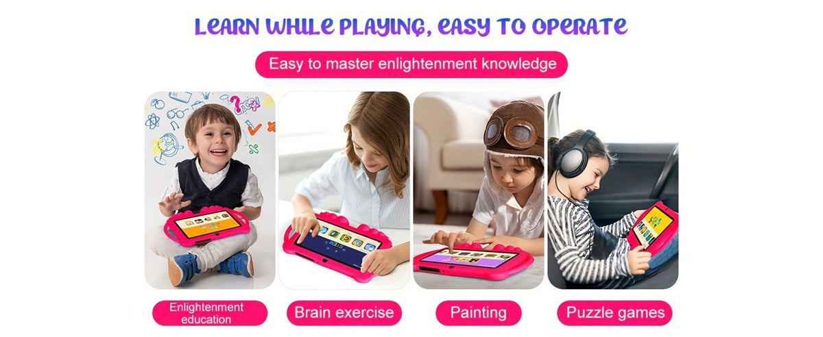 Educational Kids Tablet 7 Inch Android 14, Eye Protection Screen Parental Control GMS Certified, 2GB RAM 32GB ROM 2.4G Wi-Fi, Shockproof Case Dual Camera Pre-Loaded Learning Apps & Games, Children Tablet for Ages 3-12 – Blue Red