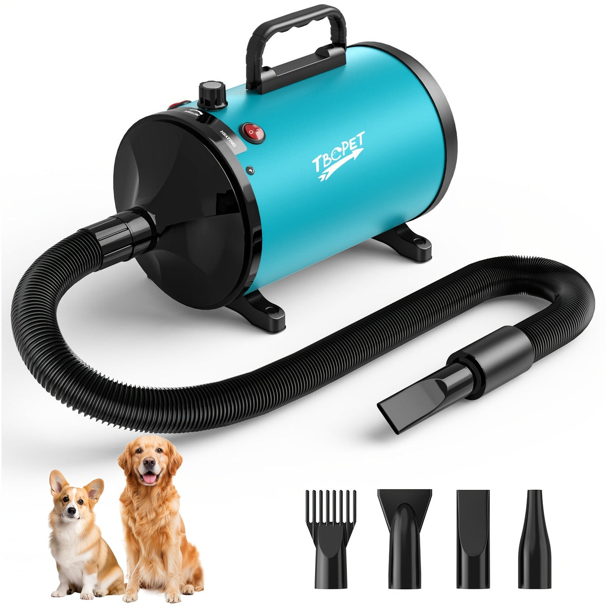 Dog Hair Dryer 3800W High Power - Professional Pet Grooming Blow Dryer with Adjustable Speed & Temperature Control, 4 Nozzles for Dogs & Cats, Easy to Use & Clean