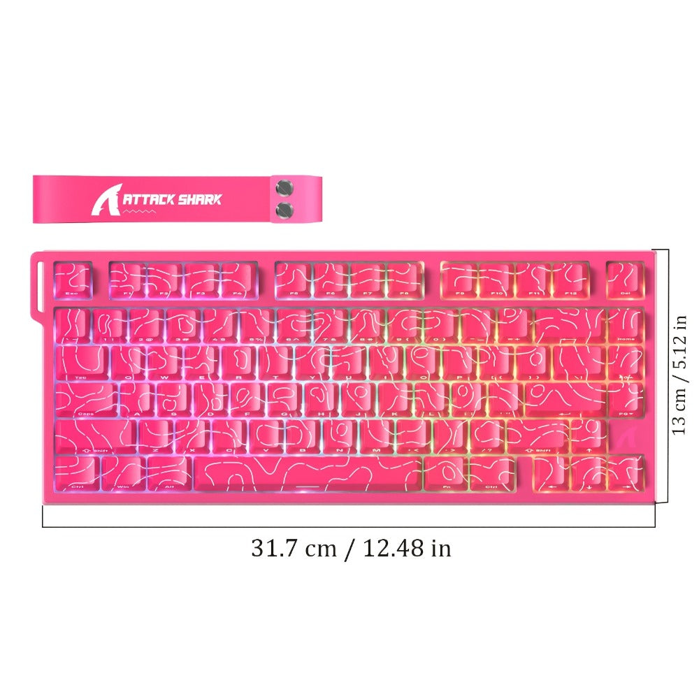Hall Effect Mechanical Gaming Keyboard Attack Shark R82HE 80% – 0.005mm Rapid Trigger, 8000Hz Polling Rate, Hot Swap, PBT Keycaps, 5-Layer Sound Isolation, RGB, DKS, Snap Tap for PC & Mac | White & Pink