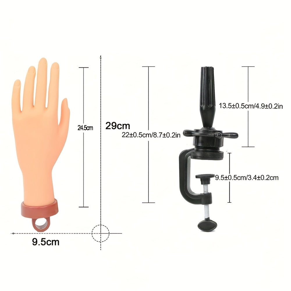 Silicone Nail Practice Hand Model with Desktop Stand - Flexible Realistic Fake Hand for Nail Art Training, Beginner Practice Glove Set for Nail Tech Students Home Salon