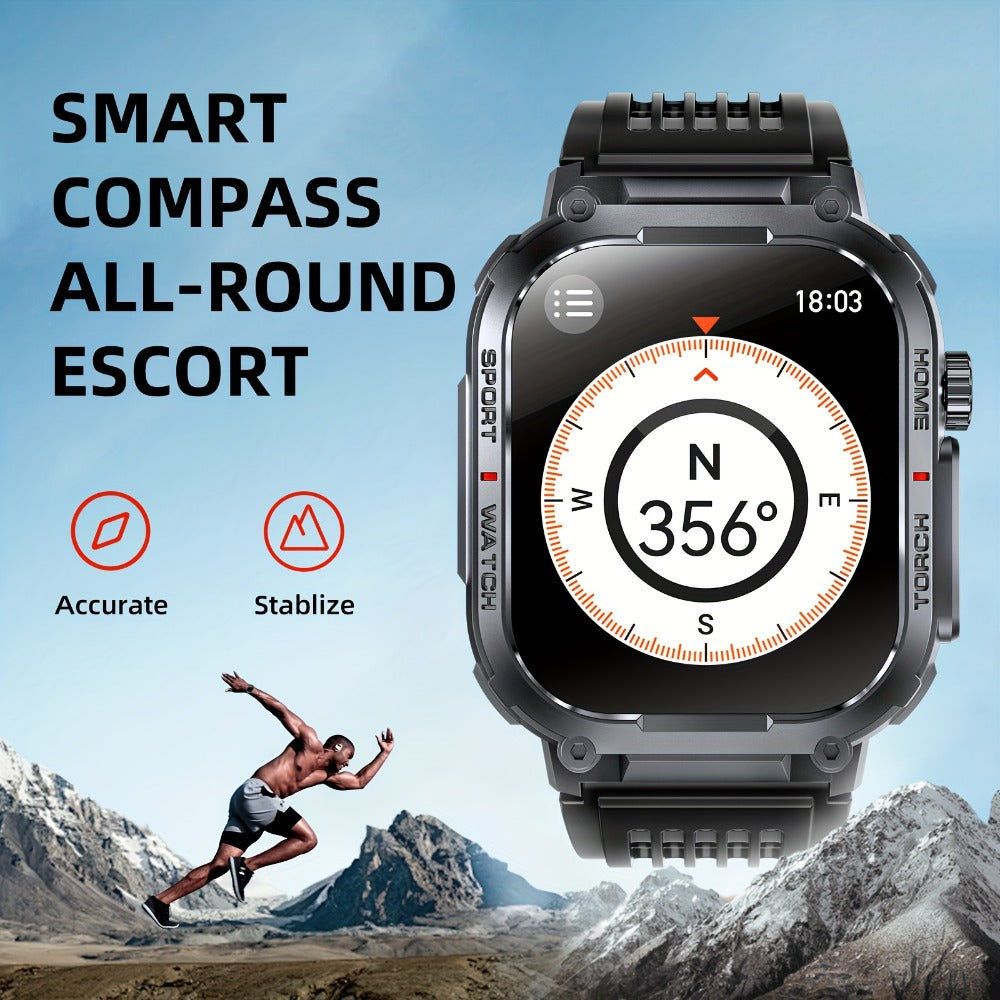 LED Flashlight Smartwatch for Men 2.02 Inch TFT Waterproof Wireless Calling Sleep Monitor Pedometer Activity Tracker iOS Android – Gift for Dad Boyfriend Husband