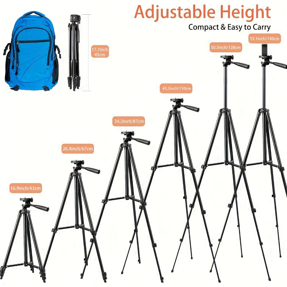 50-Inch Aluminum Travel Tripod with Phone Clip & Carrying Bag – Quick Release Plate, Universal Camera Stand for DSLR, Smartphone & Action Camera, Vlogging, Live Streaming & Outdoor Photography