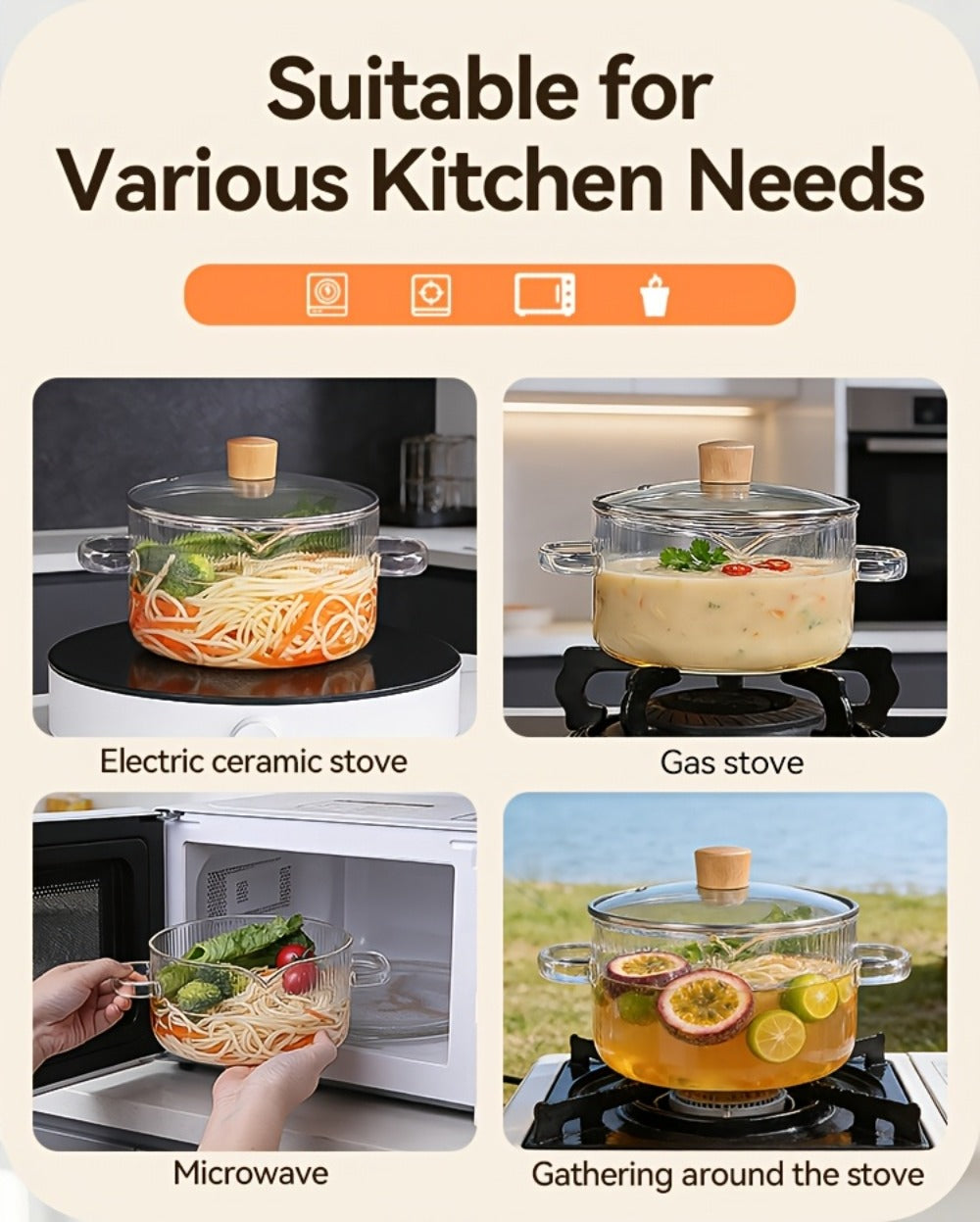 Glass Saucepan Set 2-Pack Stovetop Safe Borosilicate Ribbed Pots with Lids – 78oz & 54oz Heat Resistant Cookware for Soup, Ramen, Milk | Transparent Glass Pot Kitchen Cooking Set with Baking Mat