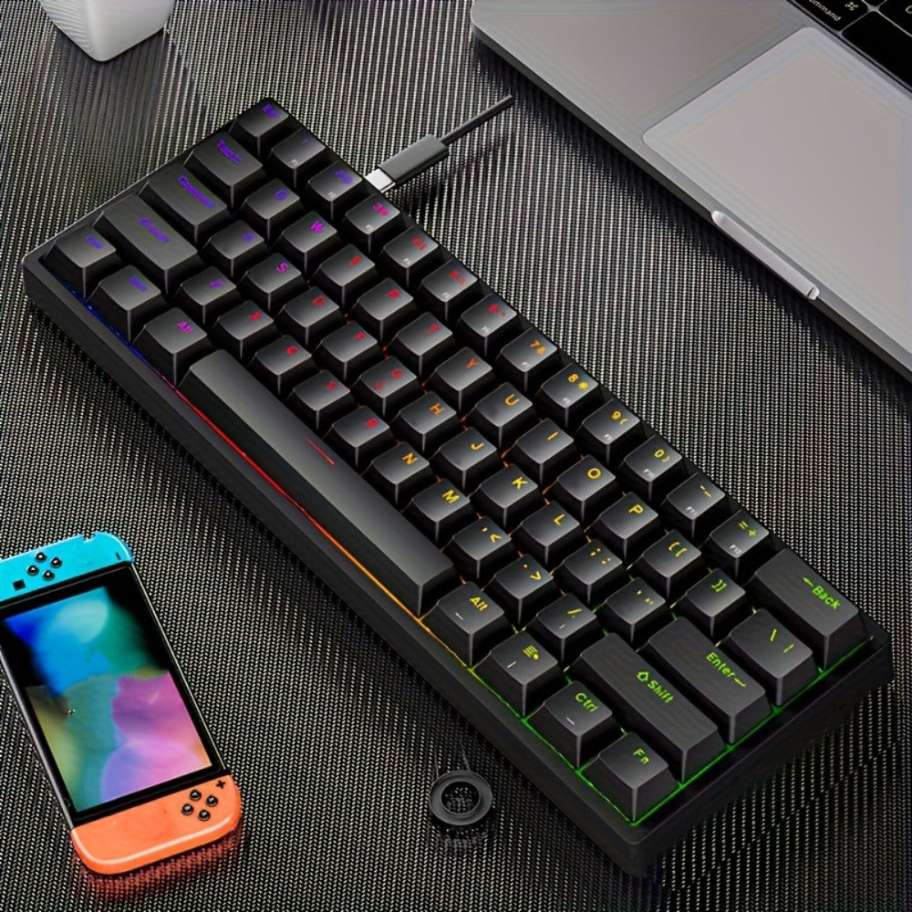 Mechanical Keyboard 61 Key Wired Cyan Switch RGB Backlit Double Shot Keycaps Compact Gaming Keyboard USB Cable for PC Mac Gamers Office Typists Business Travelers