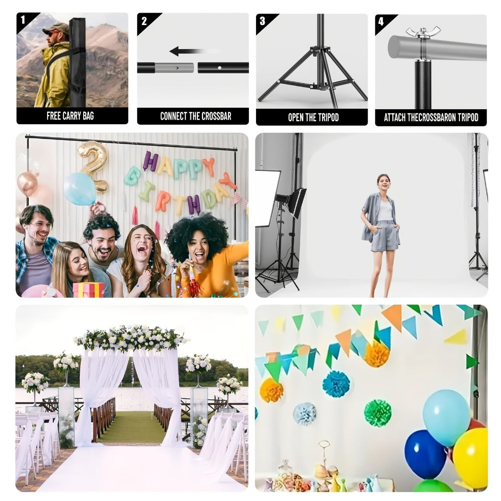 10x10FT Backdrop Stand Kit, 2 Adjustable Background Supports with 4 Crossbars, 4 Clamps and Carrying Bag, Iron Photo Video Studio Stand for Photography, Parties, Decoration