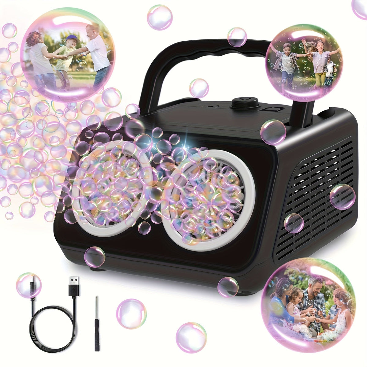 Electric Bubble Machine for Kids Toddlers – Dual Fan 20000+ Bubbles Per Minute with Bubble Solution Included, Battery Operated Outdoor Bubble Blower Toy for Boys Girls Ages 3+, Birthday Party Gift
