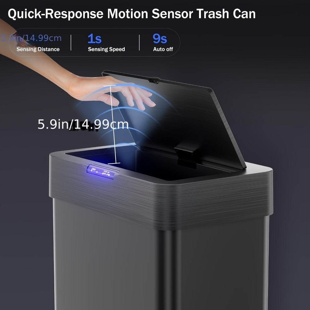 Touchless Trash Can with Motion Sensor 18.5 Gallon 60L – Soft-Close Lid | Brushed Stainless Steel | Bag Holder | Low Battery Alert | Hands-Free Smart Garbage Bin for Kitchen Office Bedroom RV