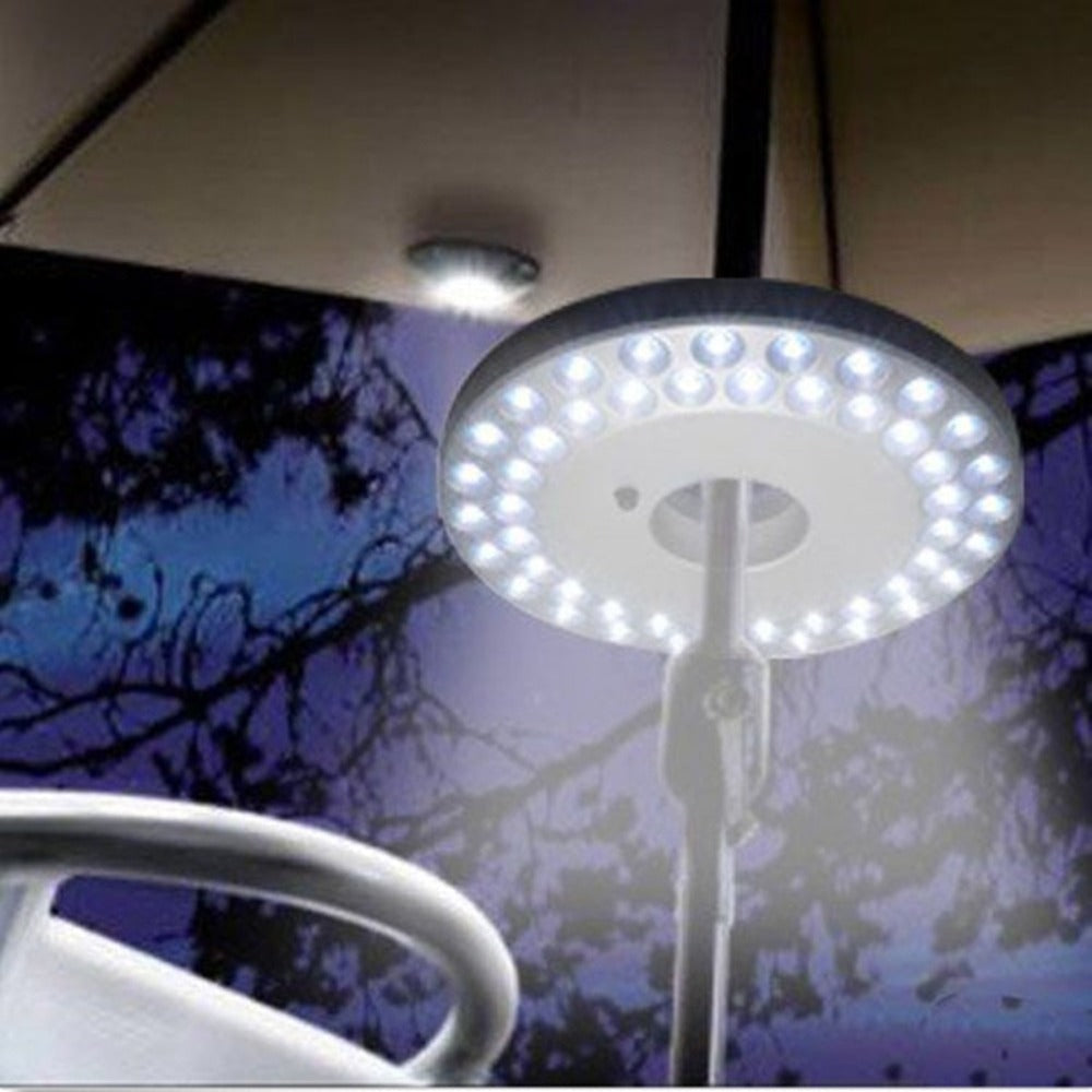 Patio Umbrella Light Battery Powered 48 LED – 3 Brightness Modes Portable Outdoor Camping Light with Hook | 30-Hour Runtime for Patio, Garden, Beach, Tent & BBQ | Emergency Lantern Pole Light Gray