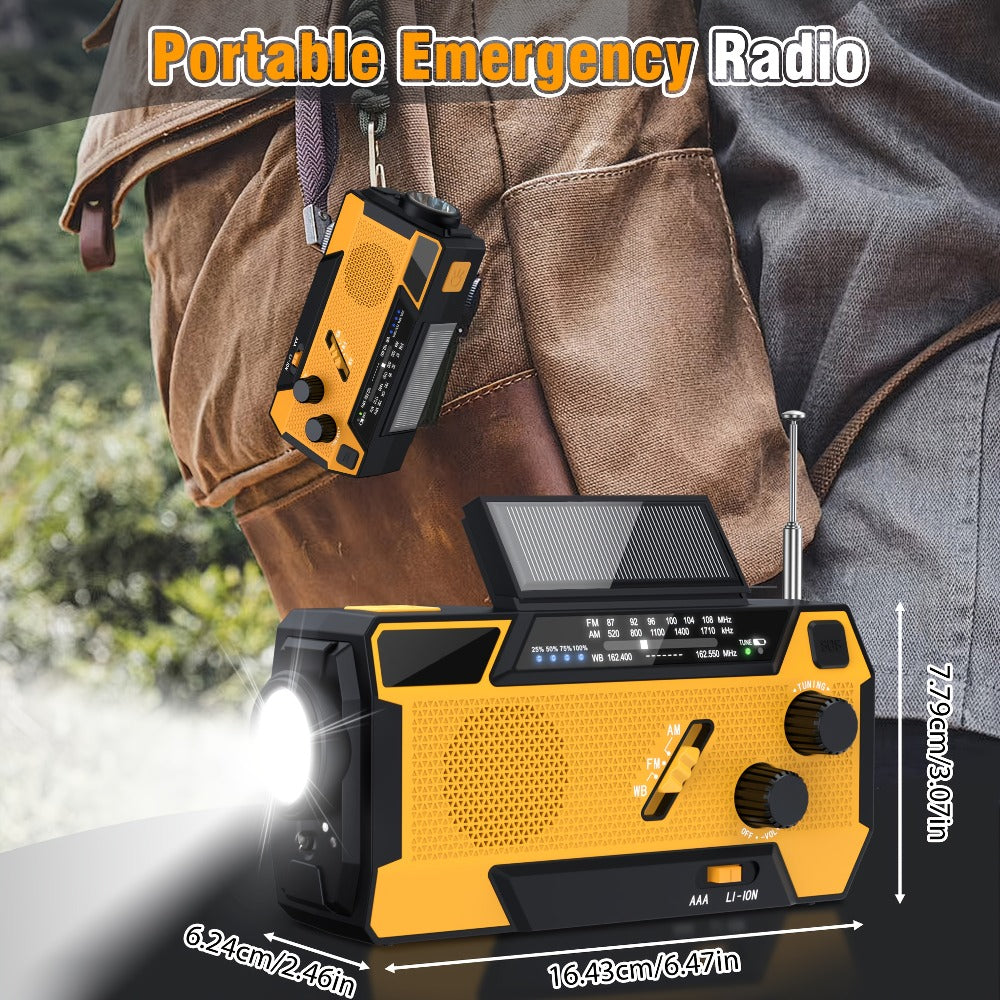 2000mAh Emergency Radio with Built-in 3-in-1 Charging Cable – AM/FM/NOAA Weather Radio, Solar Hand Crank USB Power Bank, SOS Alarm Flashlight, Winter Storm Survival Kit for Hurricane Preparedness
