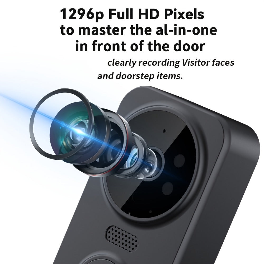 1296P Video Doorbell with 4.3" Indoor Monitor & Local SD Storage - No WiFi No App Required, Two-Way Audio, IR Night Vision, 1200mAh 2-Month Battery, 120° Wide Angle, One-Key Pairing, Black