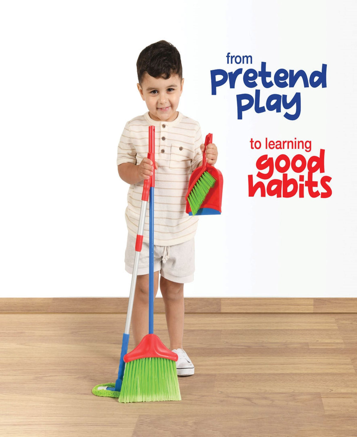 Kids Cleaning Toy Set, 4 Pieces with Broom, Mop, Brush & Dustpan