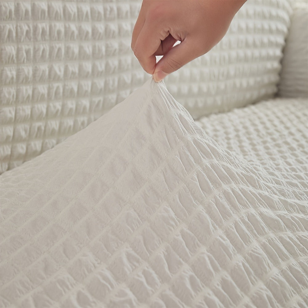 Seersucker Sofa Slipcover Elastic Band Closure Pet-Friendly All-Purpose Sofa Cover for Living Room Home Decor Protection — Single 2 4 Seater Multiple Colors