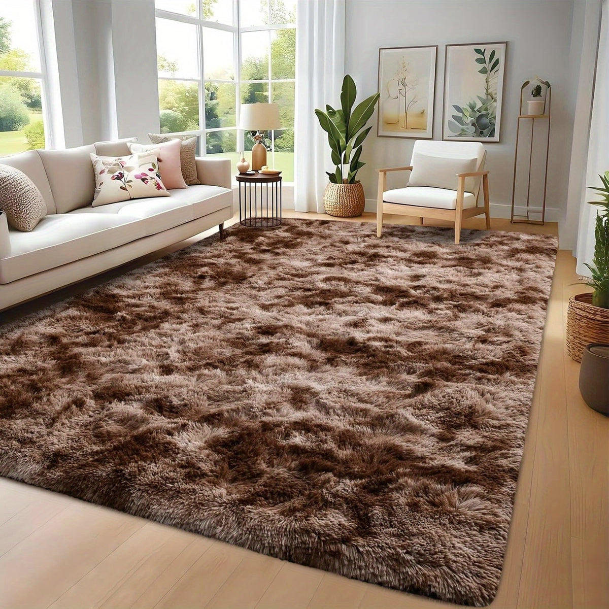 Tie-Dye Shaggy Fluffy Area Rug Non-Slip Machine Washable – Soft Plush Fuzzy Carpet for Bedroom, Living Room, Hallway & Dorm – 6 Colors, 4 Sizes: 2x6, 3x5, 6x9, 8x10 Ft