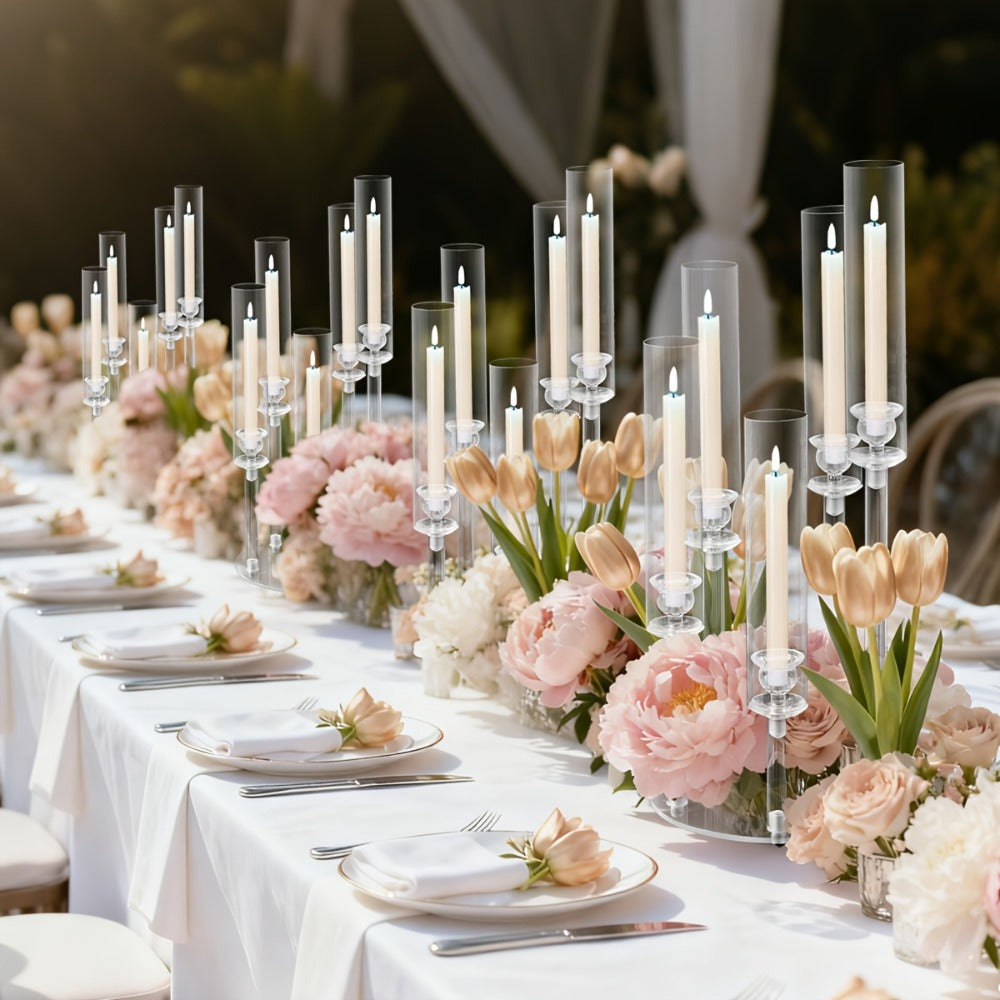 Acrylic Candelabra Candle Holder – Clear Crystal 5-Arm & 6-Arm Taper Candlestick Holders for Wedding Centerpiece, Dining Table, Party & Anniversary Decor