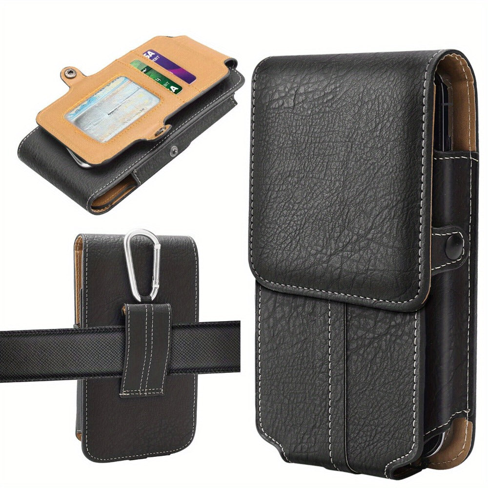 Phone Holster Belt Clip PU Leather Universal Waist Pouch 5.2–7.2 Inch – Vertical Carry Case with Metal Clip & Belt Loop for iPhone 16 15 14 13 12 11 Pro Max Plus, Samsung Galaxy S25 S24 Ultra A Series