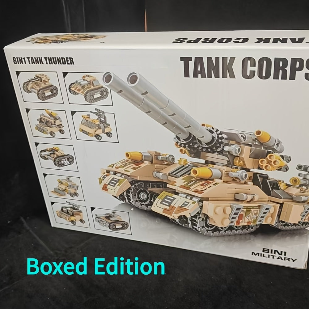 8-in-1 Snow Tank Building Block Set, 1628 Pieces, 9 Military Models