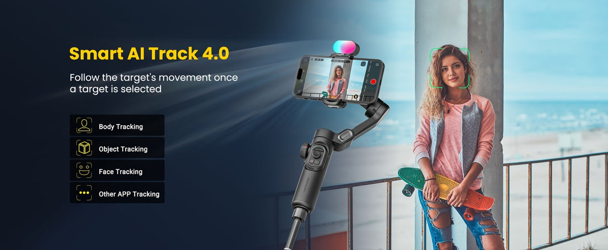 3-Axis Gimbal Stabilizer for Smartphone iPhone Samsung Android Ultra Lightweight Foldable Portable Vlogging Video Creator Gimbal AOCHUAN Smart XE Combo