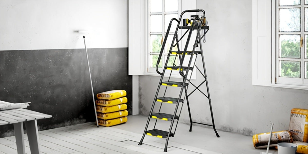 6 Step Ladder with Handrails & Tool Platform 800 LBS – Folding Step Stool Wide Pedal Steel Safety Ladder for Adults, Painting, Home, Garage & Outdoor Use – Auto Safety Lock, Compact Storage