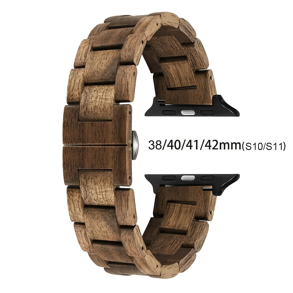 Wood Apple Watch Band Natural Walnut & Blackwood Replacement Strap – Lightweight Adjustable Buckle, Compatible with Apple Watch Series 3–10 SE Ultra 38 40 41 42 44 45 49mm – Dark Brown Black Mixed
