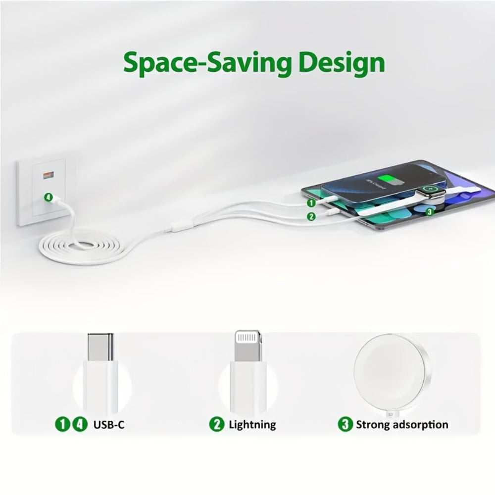 Apple Watch Charger Set 3-in-1 Magnetic Cable 6.6ft with 20W USB-C Wall Charger – Compatible with Apple Watch Ultra 2 Ultra SE Series 9 8 7 6 5 4 3 2 1 iPhone 15 14 13 12 11 AirPods White Pink Purple