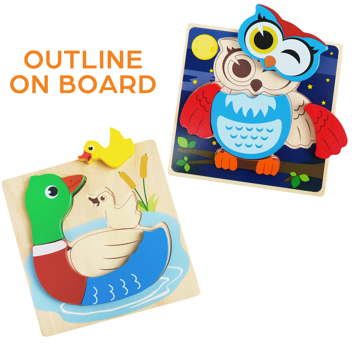 Wooden Animal Puzzles for Toddlers, 8-Pack – Colors & Shapes Learning Set Ages 1-3