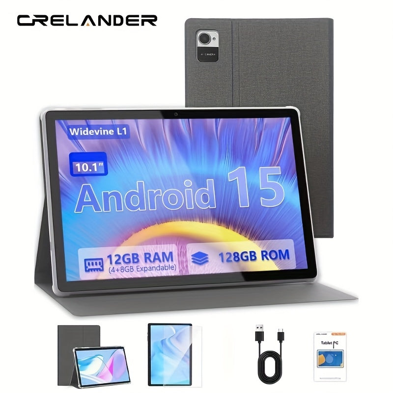 CRELANDER W30 Android 15 Tablet 12GB RAM 128GB ROM 2-in-1 with Keyboard Mouse Stylus Pen & Case, 2.4G/5G WiFi, GMS Certified, GPS, 1TB Expandable Storage, Dual Camera, Portable Tablet PC for Work Study