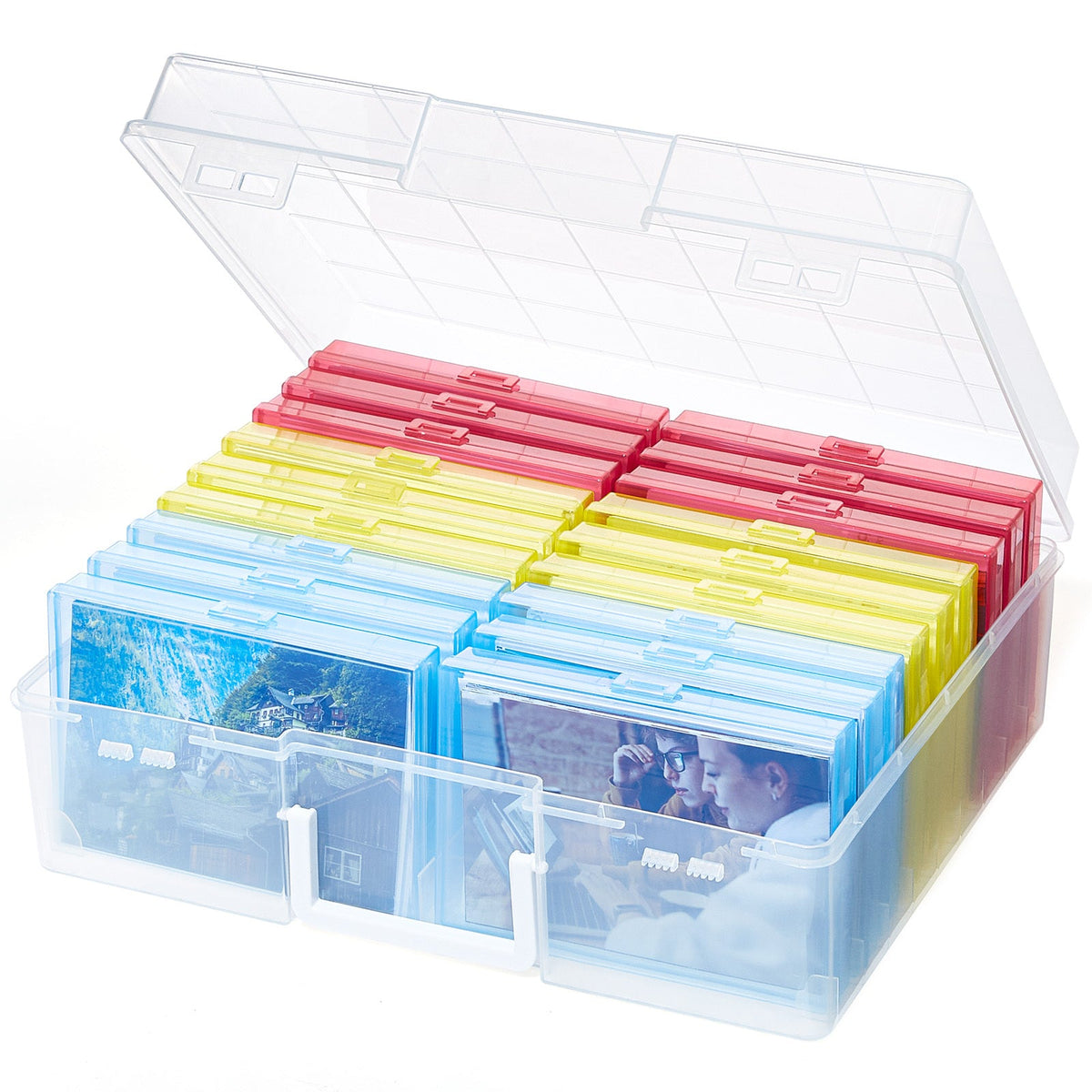 4x6 Photo Storage Box with 14 Inner Photo Keeper Cases Holds 1400 Photos Clear Plastic Photo Organizer with Lids Label Stickers BPA-Free for Cards Pictures Stamps Craft Office Supplies