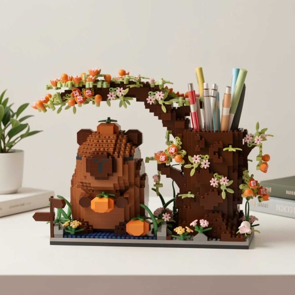 1880-Piece Capybara Building Block Pen Holder and Desk Organizer
