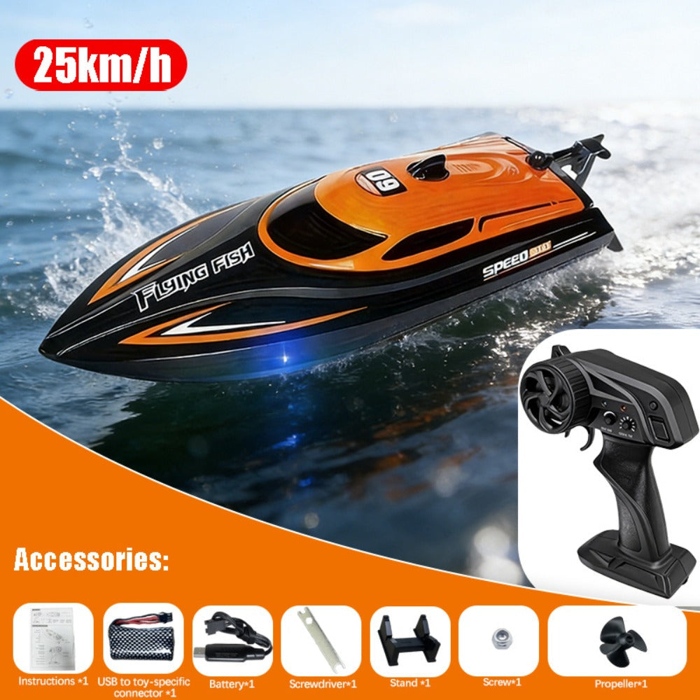 30 km/h RC Speedboat with LED Lights, 2.4 GHz Control & Water Cooling