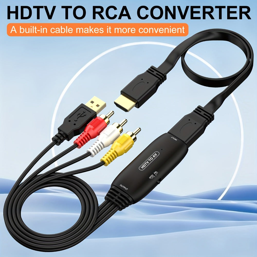 HDMI to RCA Converter Adapter for Fire Stick Roku Apple TV Android Box – Plug & Play, Supports 1080P PAL/NTSC, USB Powered, Composite AV Output for Older Analog TVs