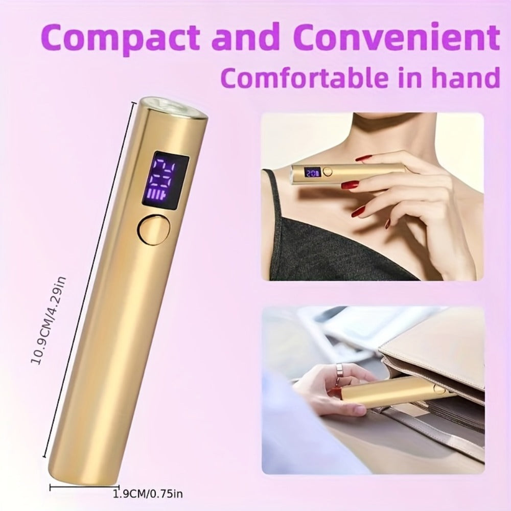 UV LED Nail Lamp Pen-Shape Cordless Rechargeable 365+405nm Gel Polish Curer – Portable Mini Nail Dryer with 2 Timer Modes 20s & 60s for Home Manicure & Nail Art, Gold White Pink