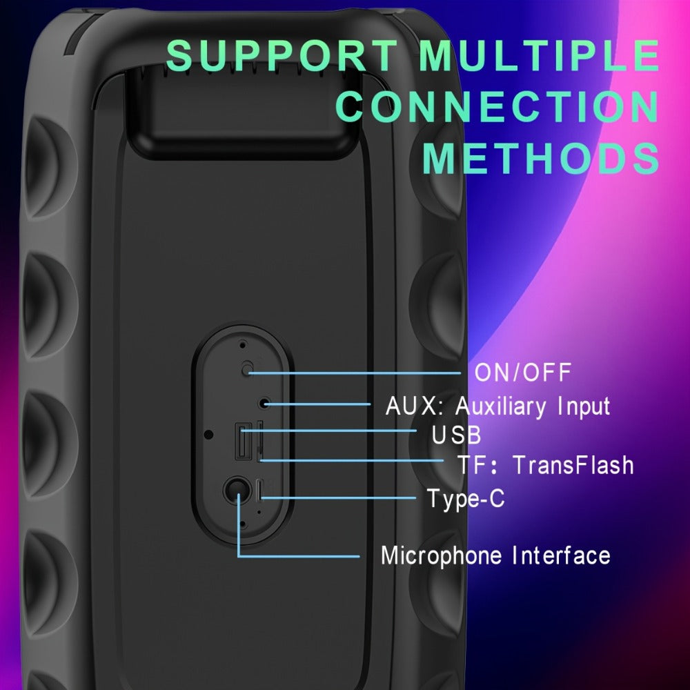Wireless Portable Bluetooth Subwoofer Speaker with Microphone & LED Colorful Ambient Lights, Stereo Sound Enhanced Bass, USB-C Rechargeable, Perfect for Birthday Parties Outdoor Camping