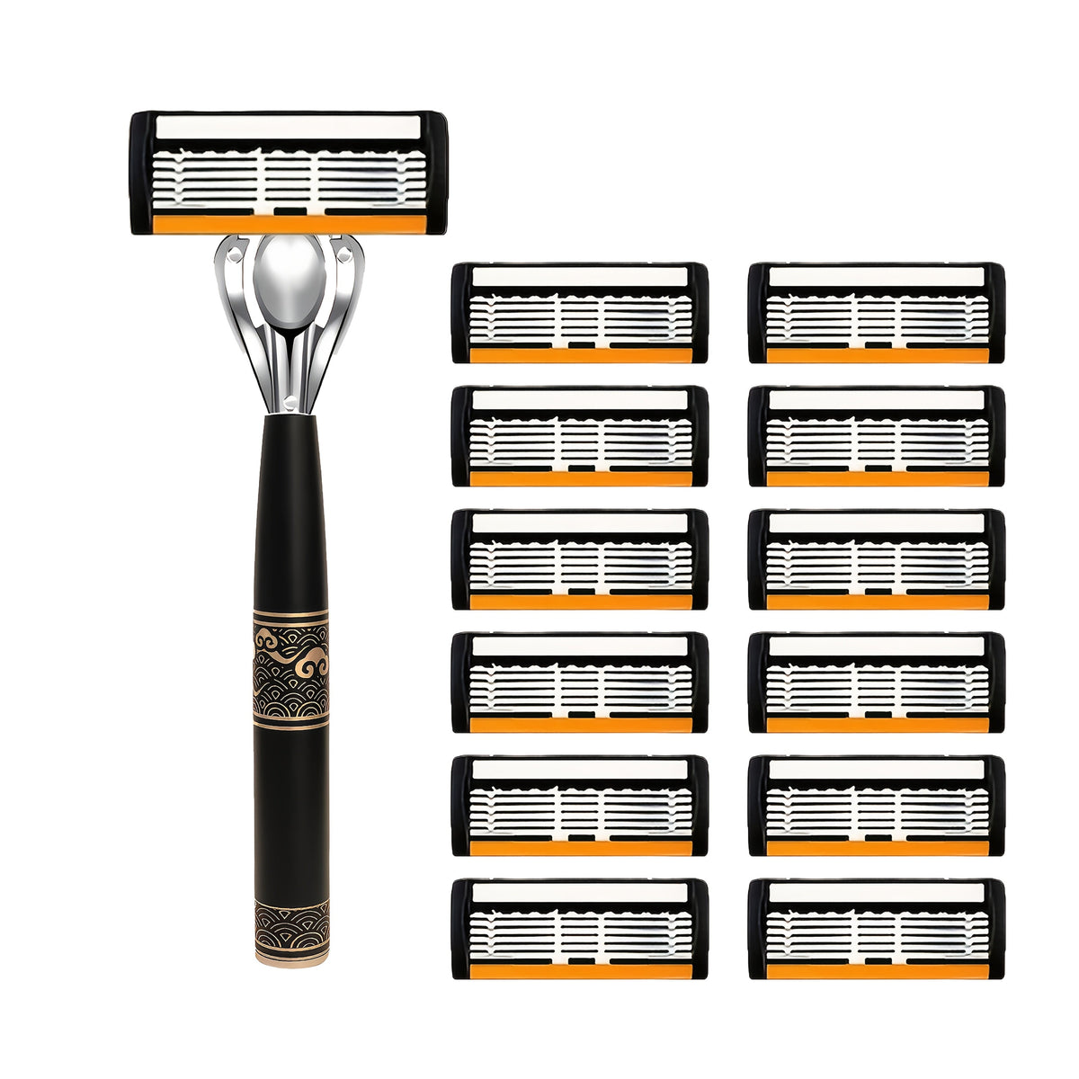 Men's Razor 6-Layer Blade Refill Kit with Handle Smooth Precise Shaving - Multiple Options 6 12 24 30 36 Blades Cartridge Razor Anti-Irritation Close Shave Grooming Gift for Men
