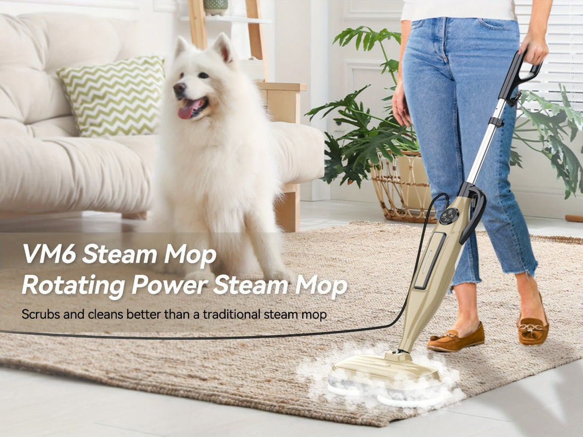 Steam Mop 10-in-1 Spinning Rotating Mop Pads with Steam Blaster Technology - 3 Steam Modes, LED Headlights, Lightweight Spin Mop for Hard Floor, Laminate & Marble, Washable Pads, VM6 Pro Series