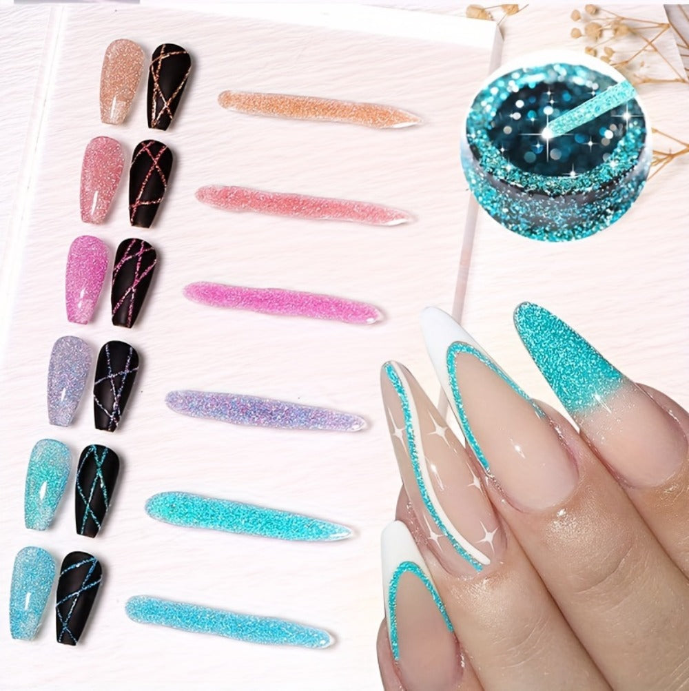 Glitter Liner Nail Art Gel 5ml Super Reflective – Ultra Fine Brush Tip Nail Art Drawing Gel for Stripe Line & Detail Designs, Long Lasting UV LED Nail Art Liner Gel for Salon & DIY Home Women