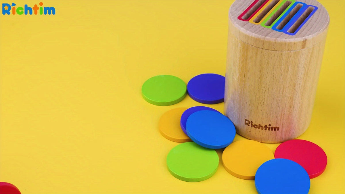 Wooden Color Sorting Coin Box Toy for Toddlers 1+ – Montessori Educational Sensory Learning Toy with 10 Colorful Blocks & Storage Bag, Fine Motor & Hand-Eye Coordination Toy, Christmas Gift for Boys & Girls