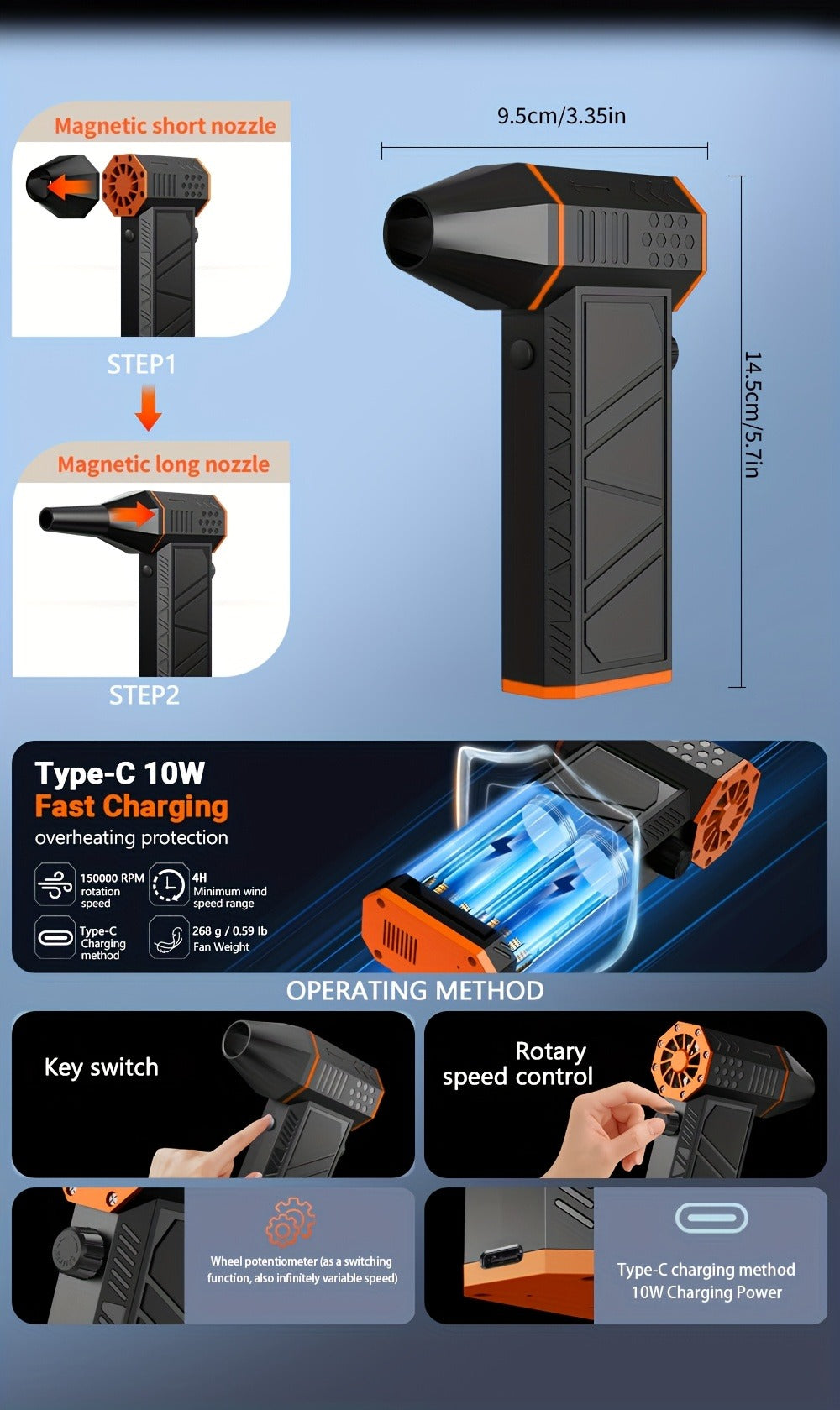 Electric Air Duster 150000RPM Cordless Turbine Blower with 8000mAh Battery & 13kPa Suction – Canned Air Alternative Jet Blower for Keyboard, Computer, Car & Home Cleaning, No Refills Needed