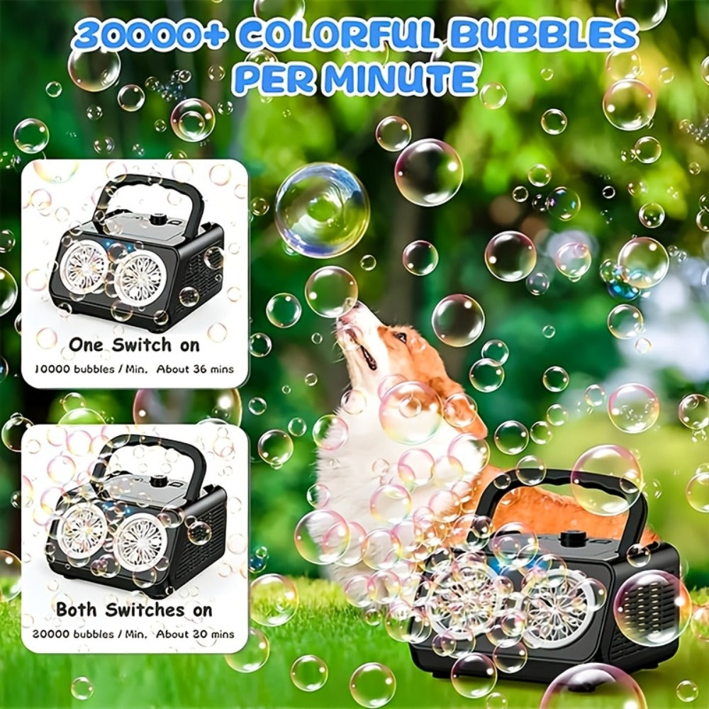 Automatic Bubble Machine Plug-in or Battery Operated – Dual Fan 20000+ Bubbles Per Minute, Indoor Outdoor Bubble Blower for Kids Birthday Party, Portable Bubble Maker with 14 Modes for Boys Girls