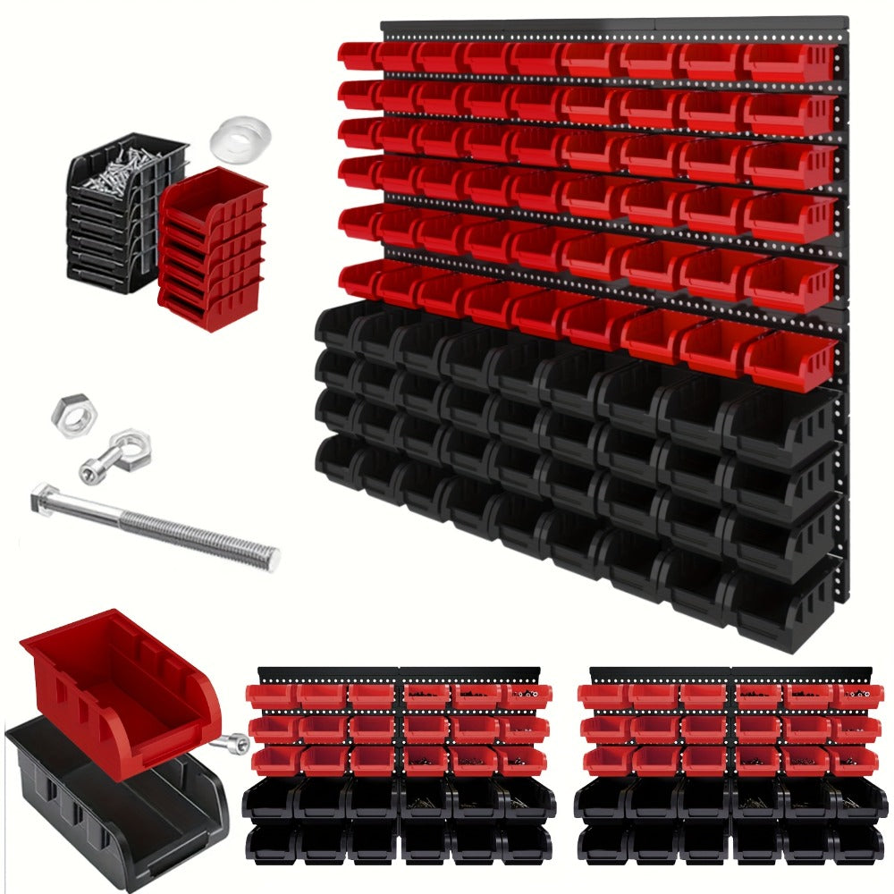 Wall Mounted Storage Bin Rack System – Heavy Duty Small Parts Organizer for Screws, Nuts, Bolts & Nails | Stackable Garage Workshop Tool Storage Rack | 30/60/90 Bins Hardware Organizer