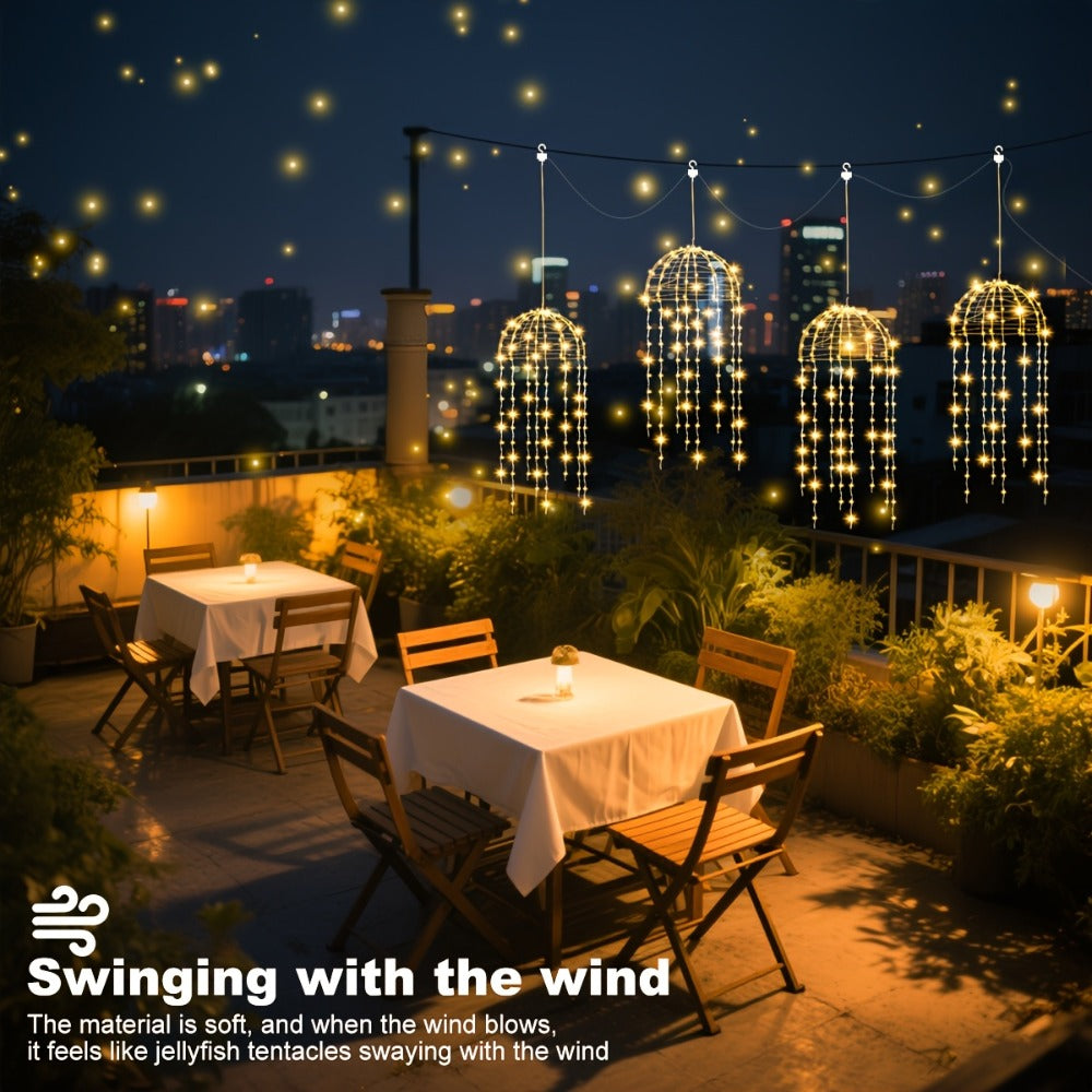 Solar Hanging Jellyfish Lights Outdoor 4 Pack – 8 Modes LED Wire Fairy Lights for Garden Patio Courtyard Wedding Valentine's Day Party Bar Holiday Decoration – White Warm White Multicolor