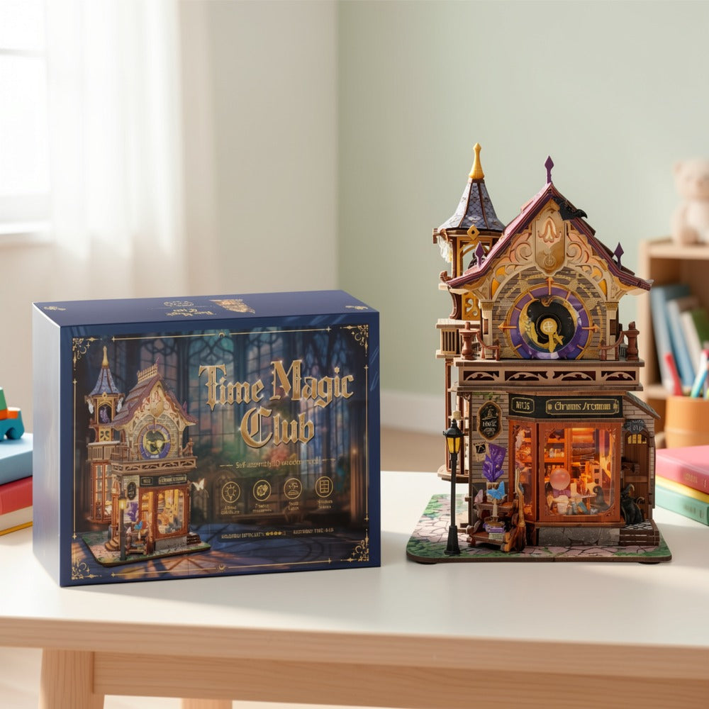 DIY Wood Miniature Bookhouse Kit SQ-71 Time Magic Club with Mechanical Link System