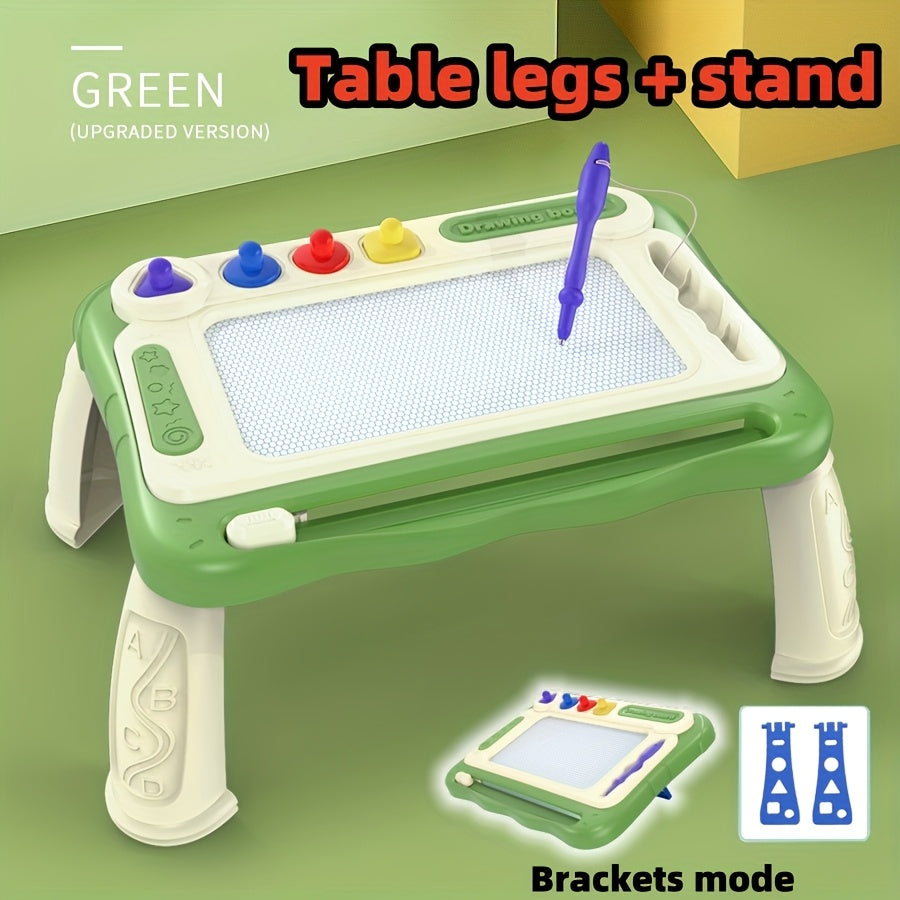 Kids Drawing Board Easel Upgraded with 4 Stamps & Paintbrush – Sturdy Legs Brackets Early Learning Art Toy for Toddlers Boys Girls Ages 3-8 Birthday Easter Christmas Gift Blue Pink Green