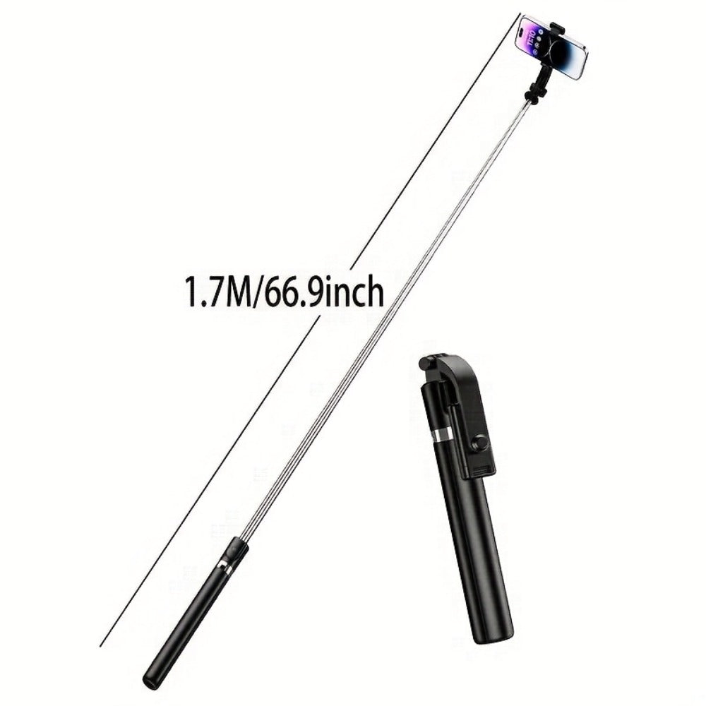 Floor Standing Phone Tripod 68 Inch with Built-In Selfie Stick Arm Anti-Shake Base 360° Rotation & Bluetooth Wireless Remote – Retractable Portable Stand for Travel Vlogging Live Streaming iPhone Android