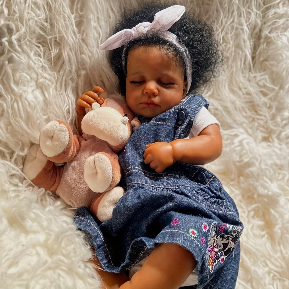 19-Inch Reborn Baby Doll with Curly Blue Hair and Sleeping Sounds